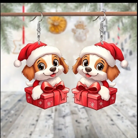 Adorable Holiday Acrylic Dangle Dog Earrings. NWOT - Picture 2 of 4